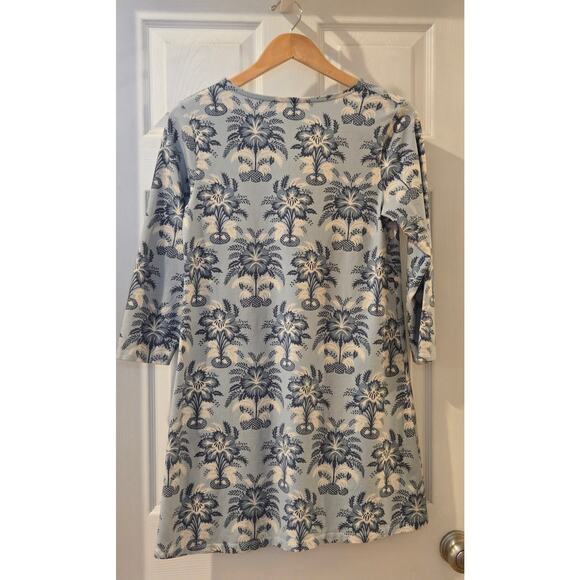 Spartina 449 Jillian Split Neck Dress Palms Blue Small Peruvian Cotton A-Line - Picture 4 of 9